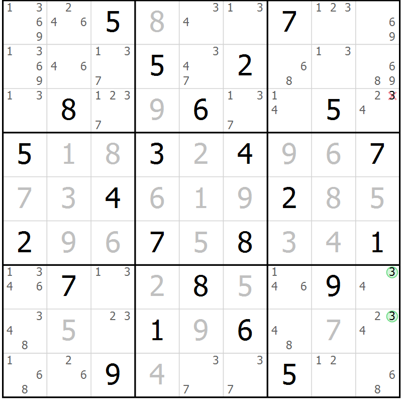 Position des candidats pour la solution de la Gr 68 page 71 du magazine de sudoku Virtuose n° 113