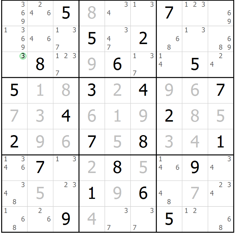 Position des candidats pour la solution de la Gr 68 page 71 du magazine de sudoku Virtuose n° 113