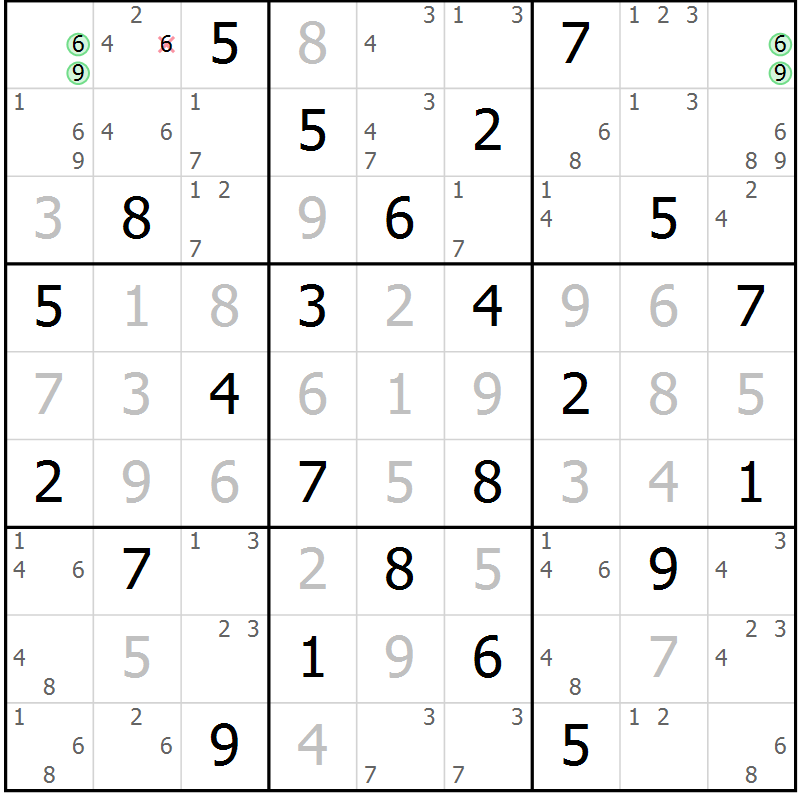 Position des candidats pour la solution de la Gr 68 page 71 du magazine de sudoku Virtuose n° 113
