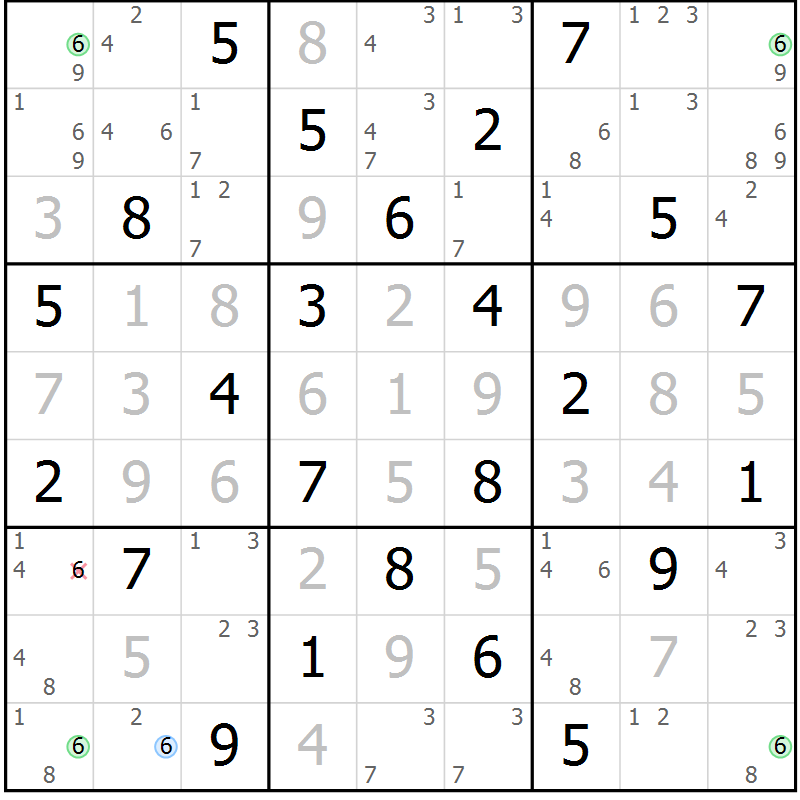 Position des candidats pour la solution de la Gr 68 page 71 du magazine de sudoku Virtuose n° 113