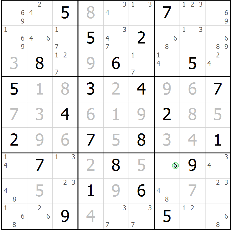 Position des candidats pour la solution de la Gr 68 page 71 du magazine de sudoku Virtuose n° 113