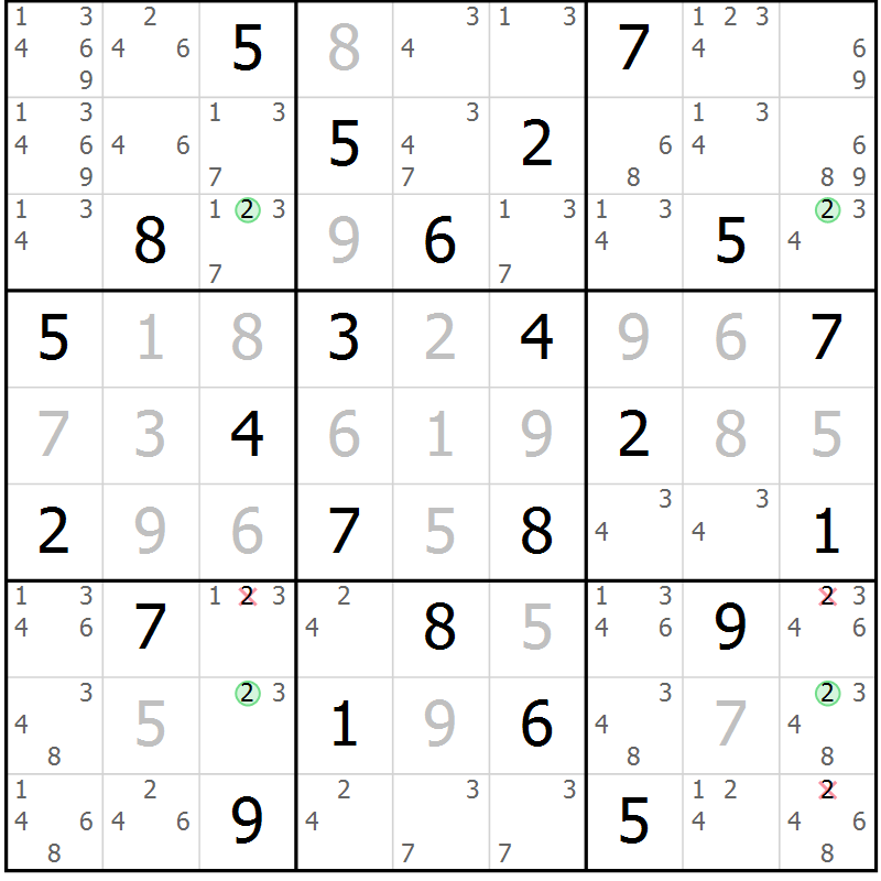 Position des candidats pour la solution de la Gr 68 page 71 du magazine de sudoku Virtuose n° 113