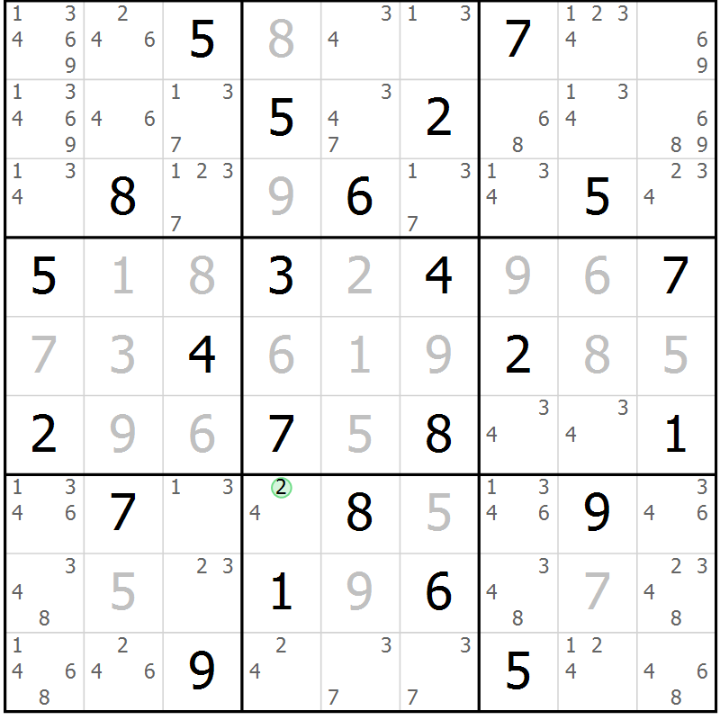 Position des candidats pour la solution de la Gr 68 page 71 du magazine de sudoku Virtuose n° 113