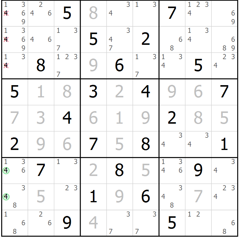 Position des candidats pour la solution de la Gr 68 page 71 du magazine de sudoku Virtuose n° 113