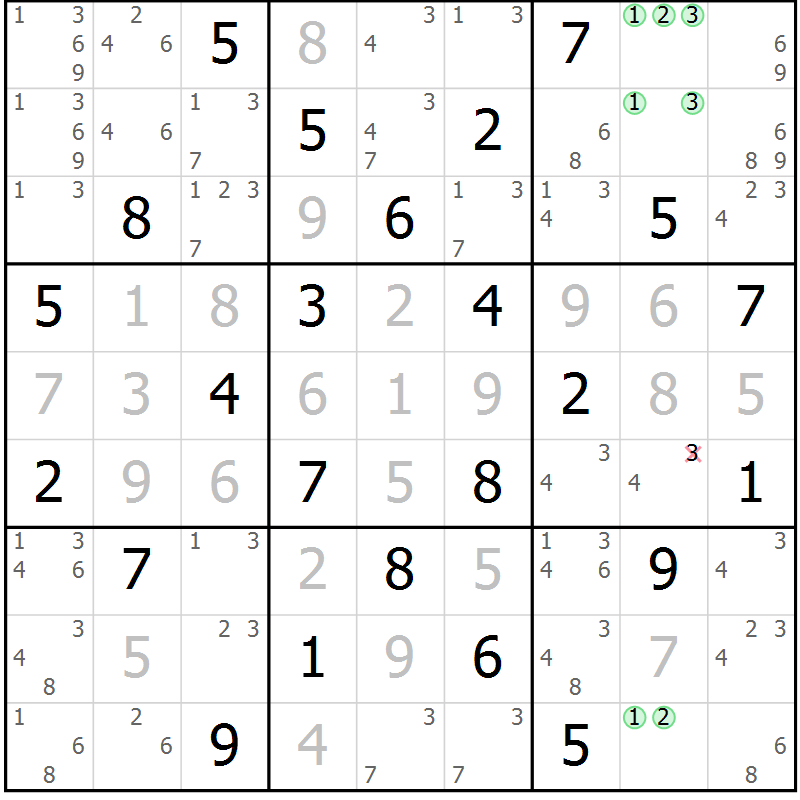 Position des candidats pour la solution de la Gr 68 page 71 du magazine de sudoku Virtuose n° 113