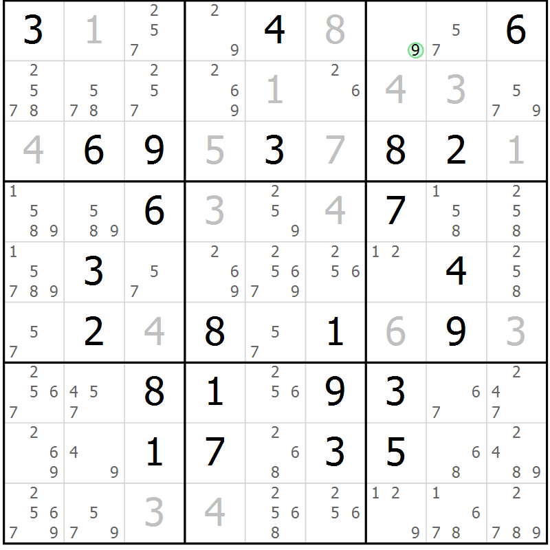 Position des candidats pour la solution de la Gr 69 page 72 du magazine de sudoku Virtuose n° 113