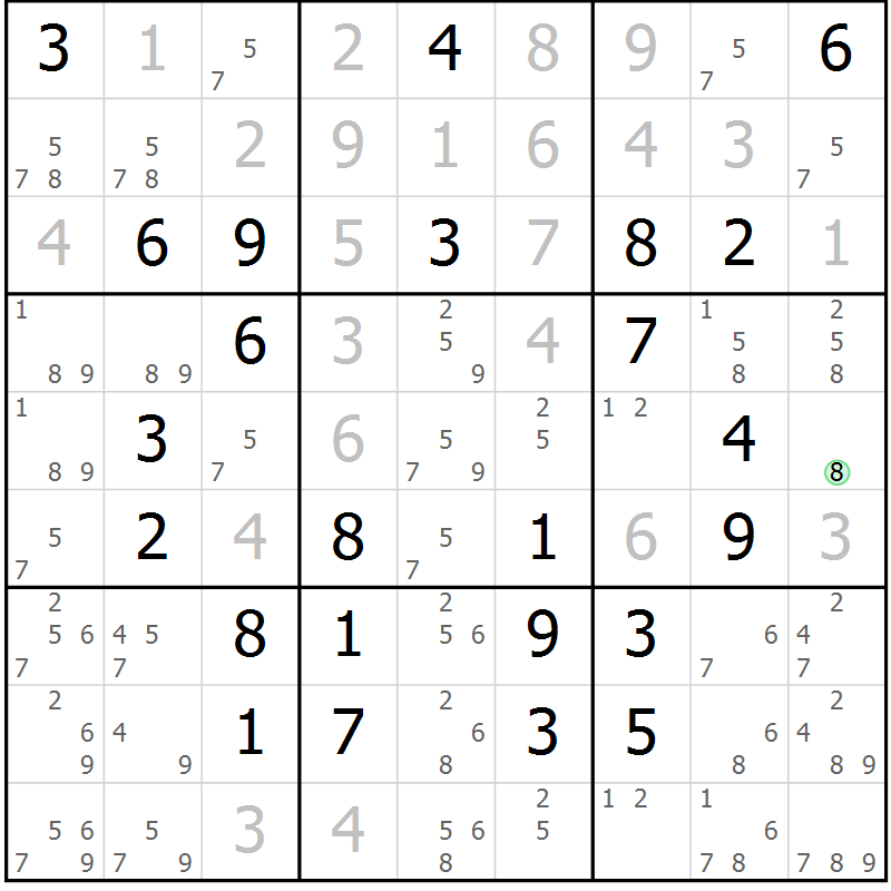 Position des candidats pour la solution de la Gr 69 page 72 du magazine de sudoku Virtuose n° 113
