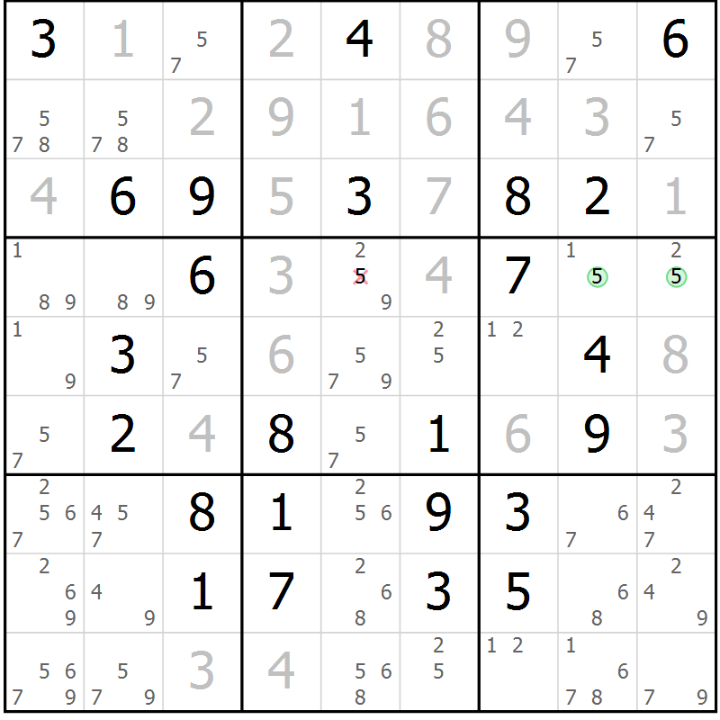 Position des candidats pour la solution de la Gr 69 page 72 du magazine de sudoku Virtuose n° 113