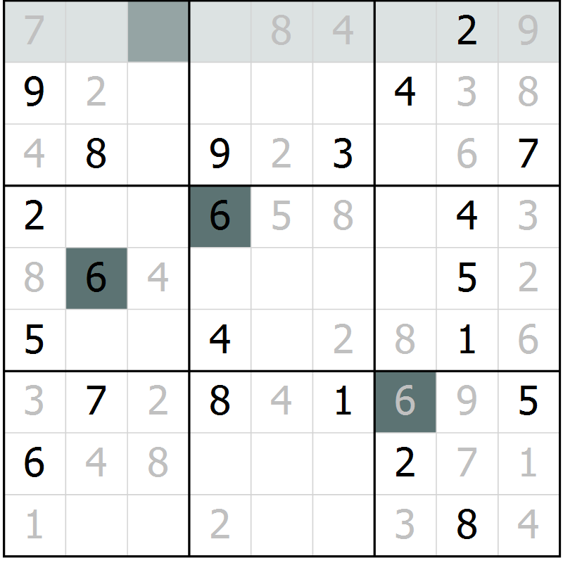 Position des candidats pour la solution de la Gr 7 page 10 du magazine de sudoku Virtuose n° 113