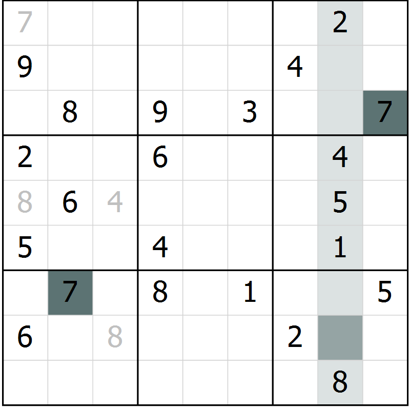 Position des candidats pour la solution de la Gr 7 page 10 du magazine de sudoku Virtuose n° 113