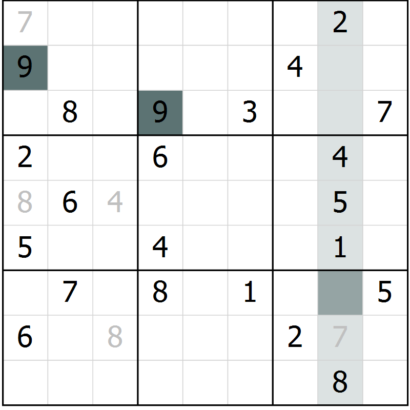 Position des candidats pour la solution de la Gr 7 page 10 du magazine de sudoku Virtuose n° 113