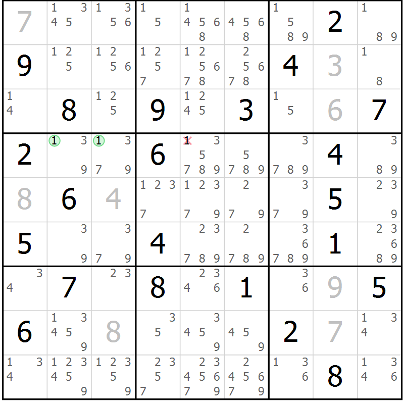 Position des candidats pour la solution de la Gr 7 page 10 du magazine de sudoku Virtuose n° 113