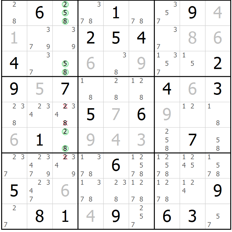 Position des candidats pour la solution de la Gr 70 page 73 du magazine de sudoku Virtuose n° 113
