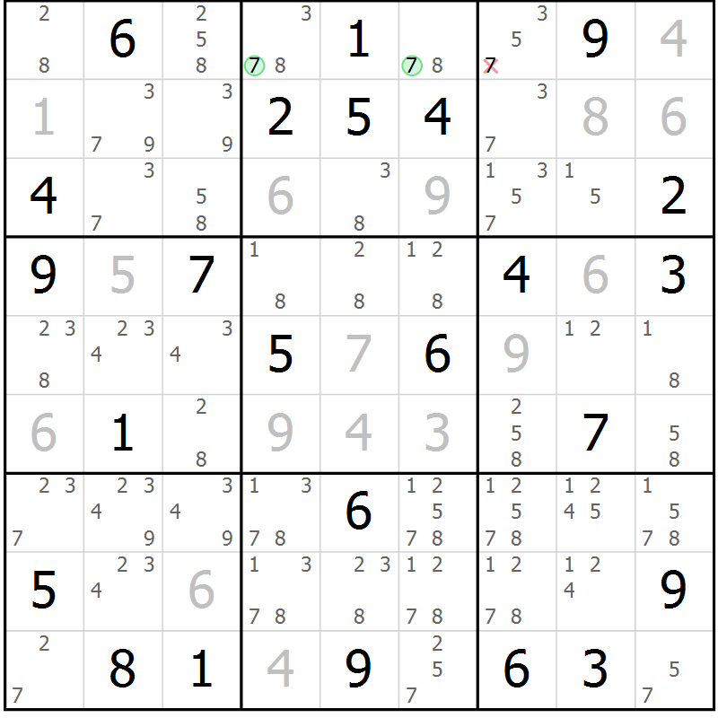 Position des candidats pour la solution de la Gr 70 page 73 du magazine de sudoku Virtuose n° 113