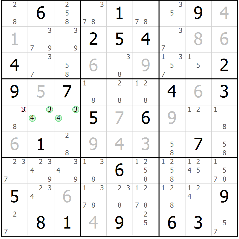 Position des candidats pour la solution de la Gr 70 page 73 du magazine de sudoku Virtuose n° 113