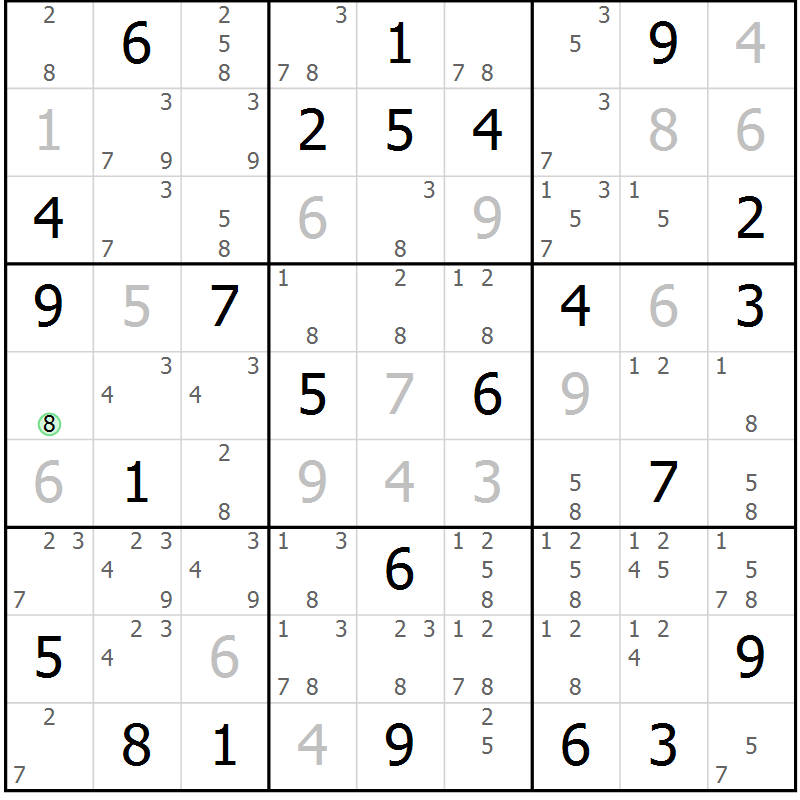 Position des candidats pour la solution de la Gr 70 page 73 du magazine de sudoku Virtuose n° 113