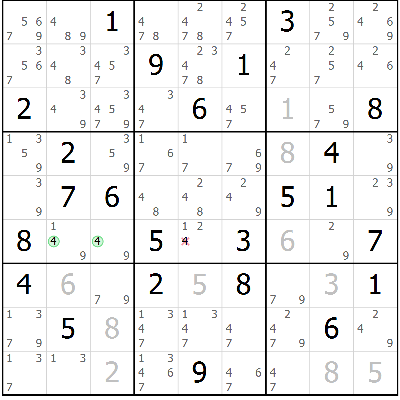 Position des candidats pour la solution de la Gr 71 page 74 du magazine de sudoku Virtuose n° 113
