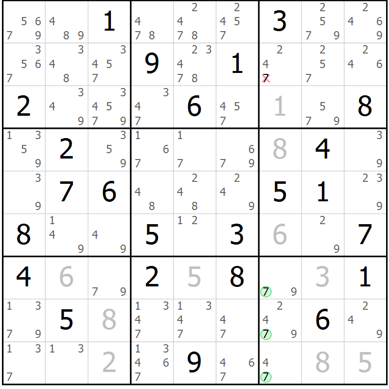 Position des candidats pour la solution de la Gr 71 page 74 du magazine de sudoku Virtuose n° 113