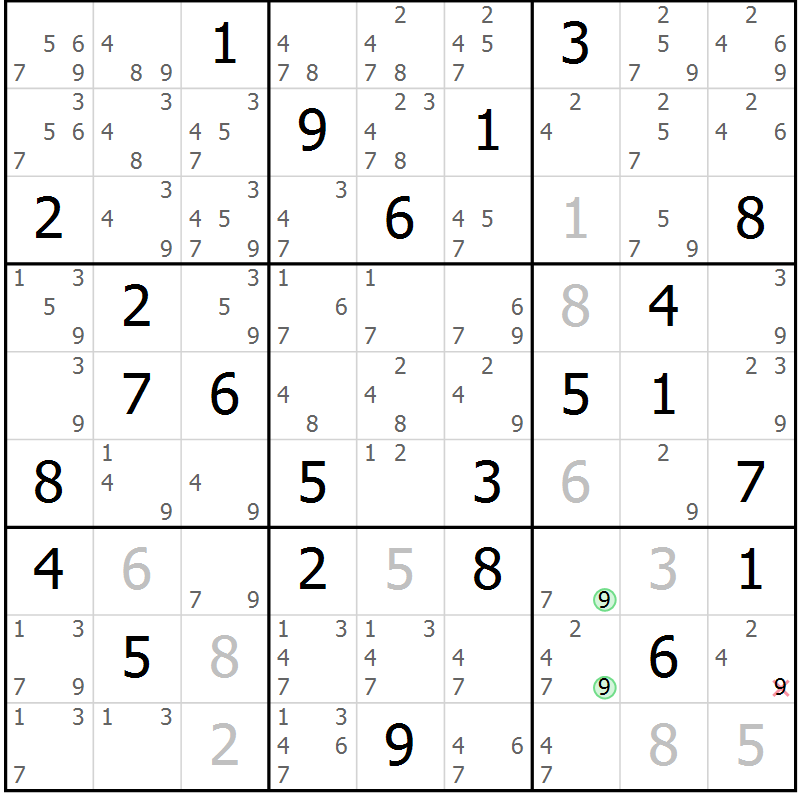 Position des candidats pour la solution de la Gr 71 page 74 du magazine de sudoku Virtuose n° 113