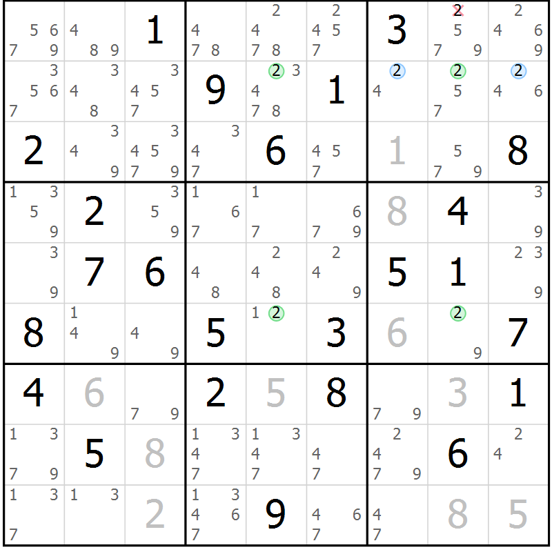 Position des candidats pour la solution de la Gr 71 page 74 du magazine de sudoku Virtuose n° 113