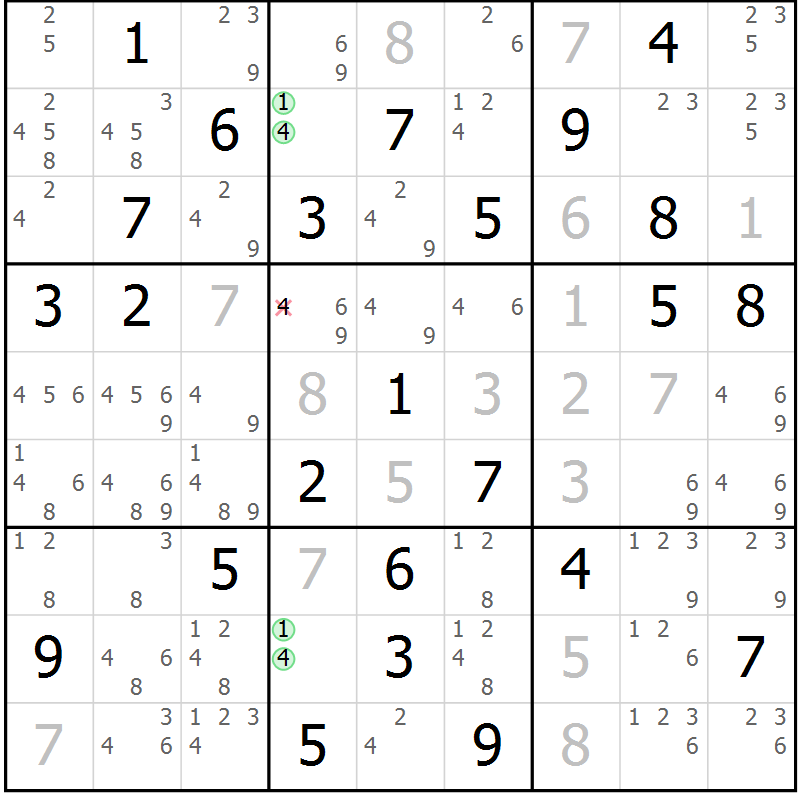 Position des candidats pour la solution de la Gr 72 page 75 du magazine de sudoku Virtuose n° 113