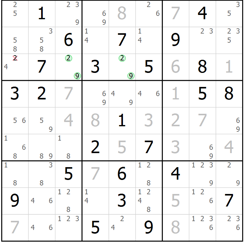 Position des candidats pour la solution de la Gr 72 page 75 du magazine de sudoku Virtuose n° 113