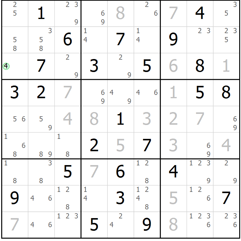 Position des candidats pour la solution de la Gr 72 page 75 du magazine de sudoku Virtuose n° 113