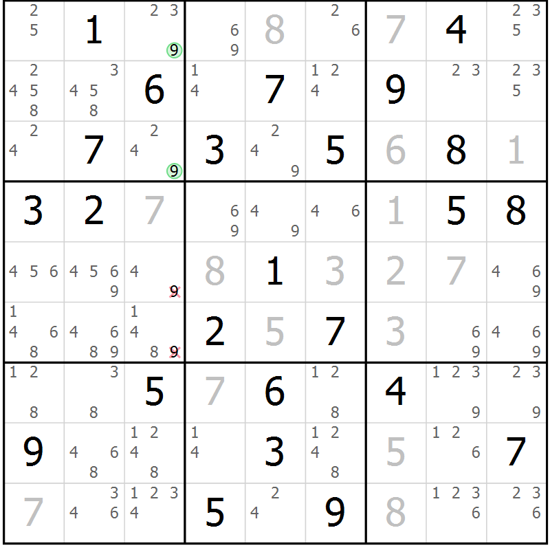 Position des candidats pour la solution de la Gr 72 page 75 du magazine de sudoku Virtuose n° 113