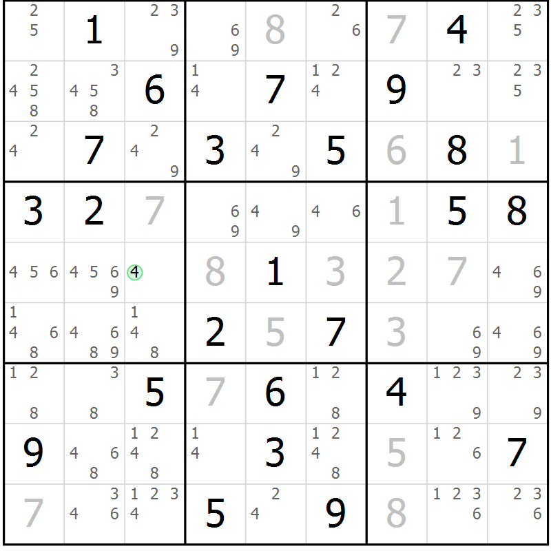 Position des candidats pour la solution de la Gr 72 page 75 du magazine de sudoku Virtuose n° 113