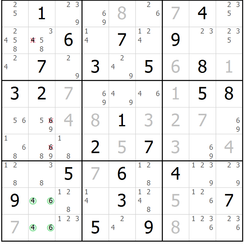 Position des candidats pour la solution de la Gr 72 page 75 du magazine de sudoku Virtuose n° 113