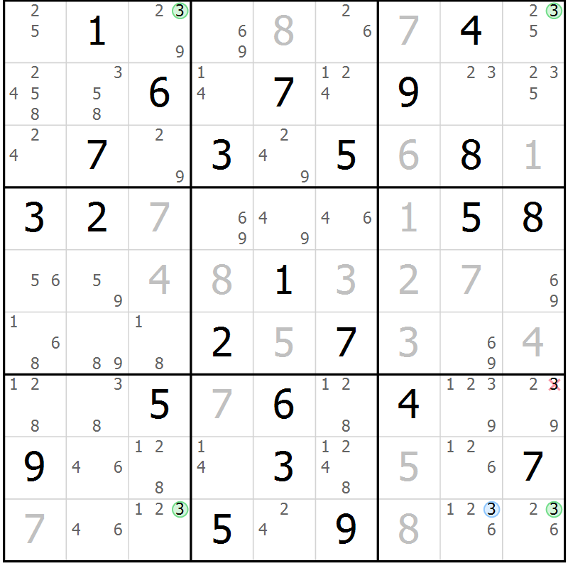 Position des candidats pour la solution de la Gr 72 page 75 du magazine de sudoku Virtuose n° 113