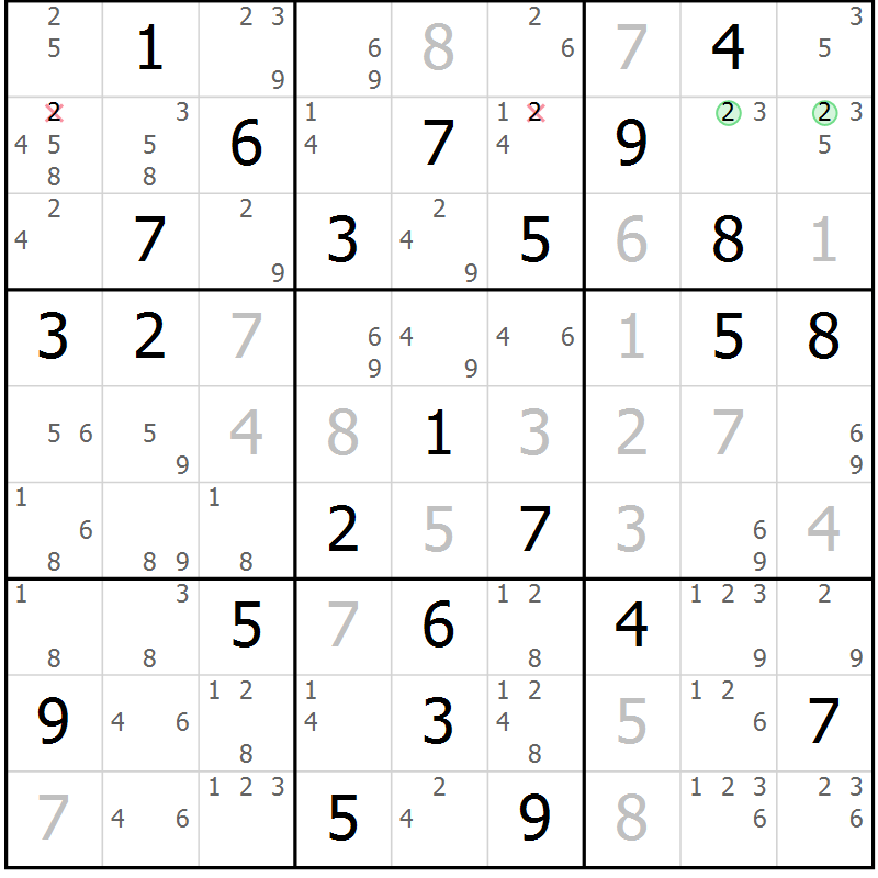 Position des candidats pour la solution de la Gr 72 page 75 du magazine de sudoku Virtuose n° 113