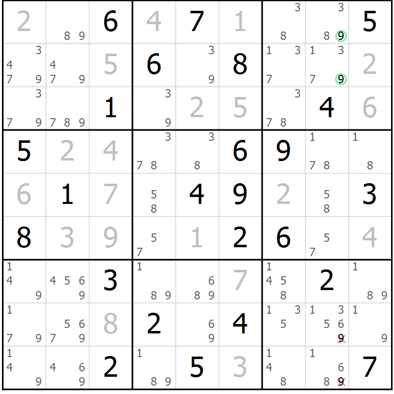 Position des candidats pour la solution de la Gr 73 page 76 du magazine de sudoku Virtuose n° 113