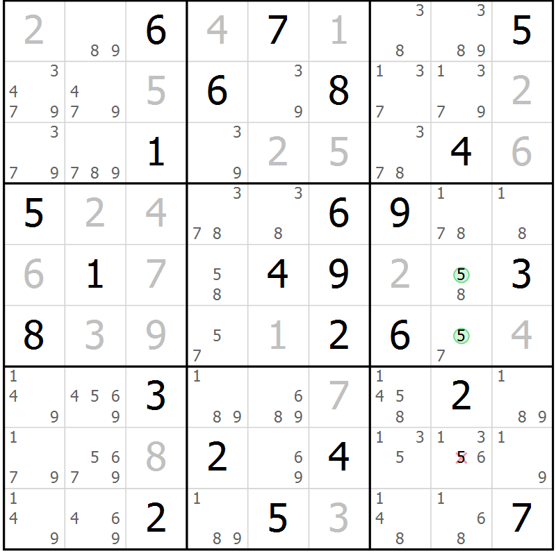 Position des candidats pour la solution de la Gr 73 page 76 du magazine de sudoku Virtuose n° 113