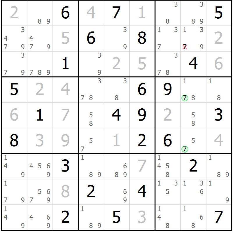 Position des candidats pour la solution de la Gr 73 page 76 du magazine de sudoku Virtuose n° 113