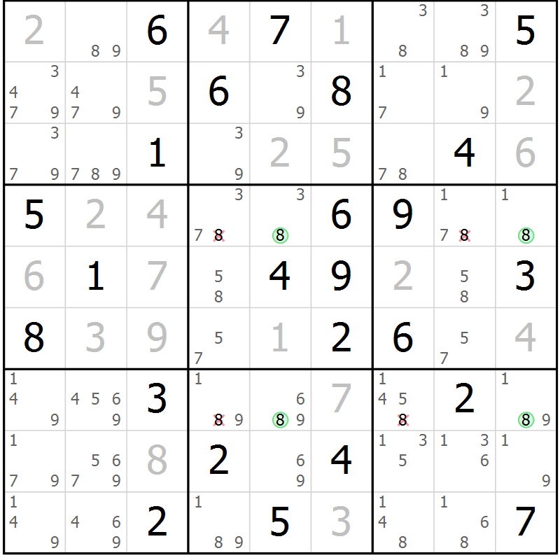 Position des candidats pour la solution de la Gr 73 page 76 du magazine de sudoku Virtuose n° 113