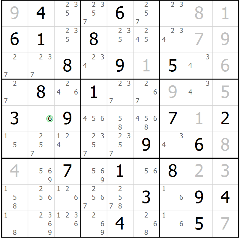 Position des candidats pour la solution de la Gr 74 page 77 du magazine de sudoku Virtuose n° 113