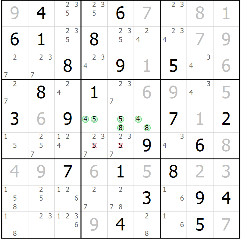 Position des candidats pour la solution de la Gr 74 page 77 du magazine de sudoku Virtuose n° 113