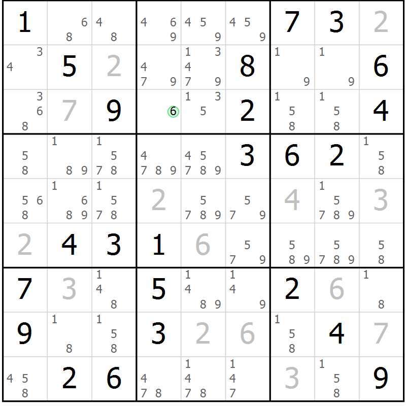 Position des candidats pour la solution de la Gr 75 page 78 du magazine de sudoku Virtuose n° 113