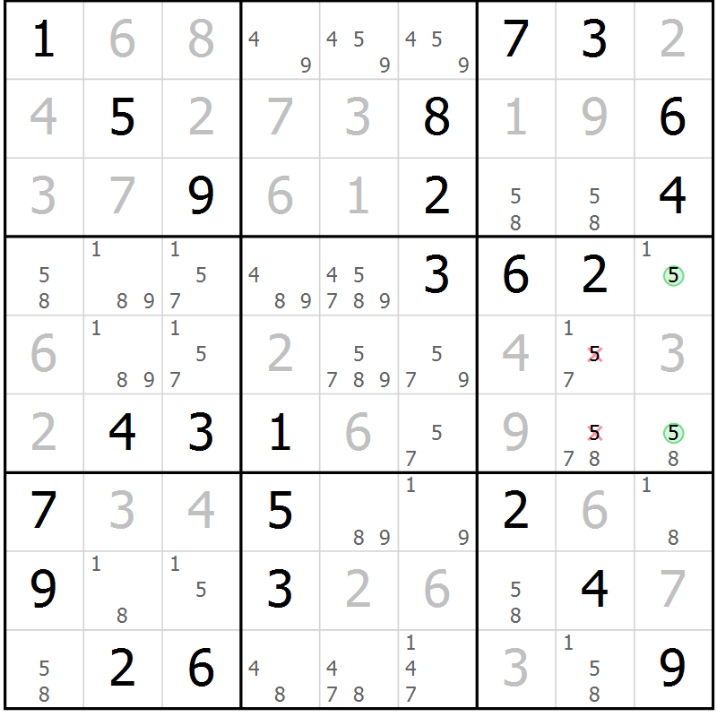 Position des candidats pour la solution de la Gr 75 page 78 du magazine de sudoku Virtuose n° 113