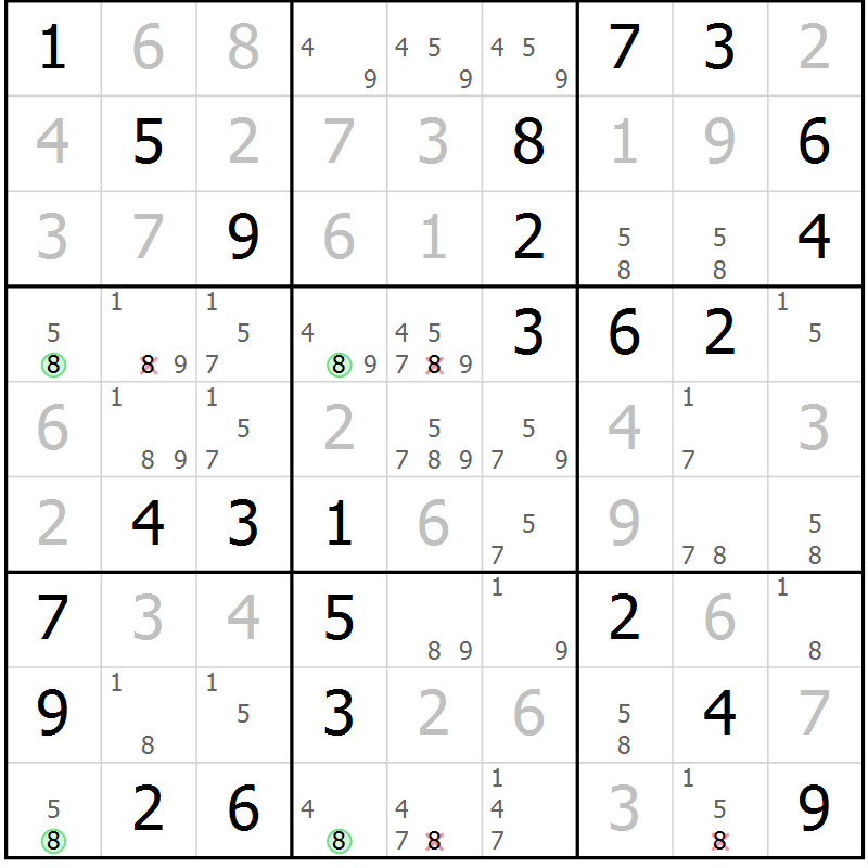 Position des candidats pour la solution de la Gr 75 page 78 du magazine de sudoku Virtuose n° 113