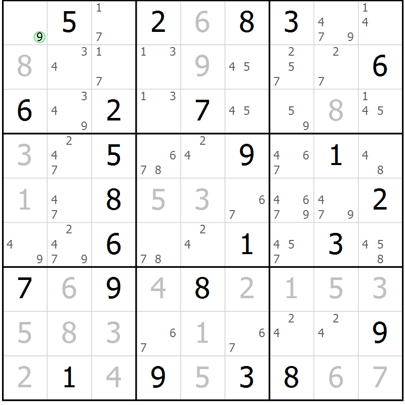 Position des candidats pour la solution de la Gr 76 page 79 du magazine de sudoku Virtuose n° 113