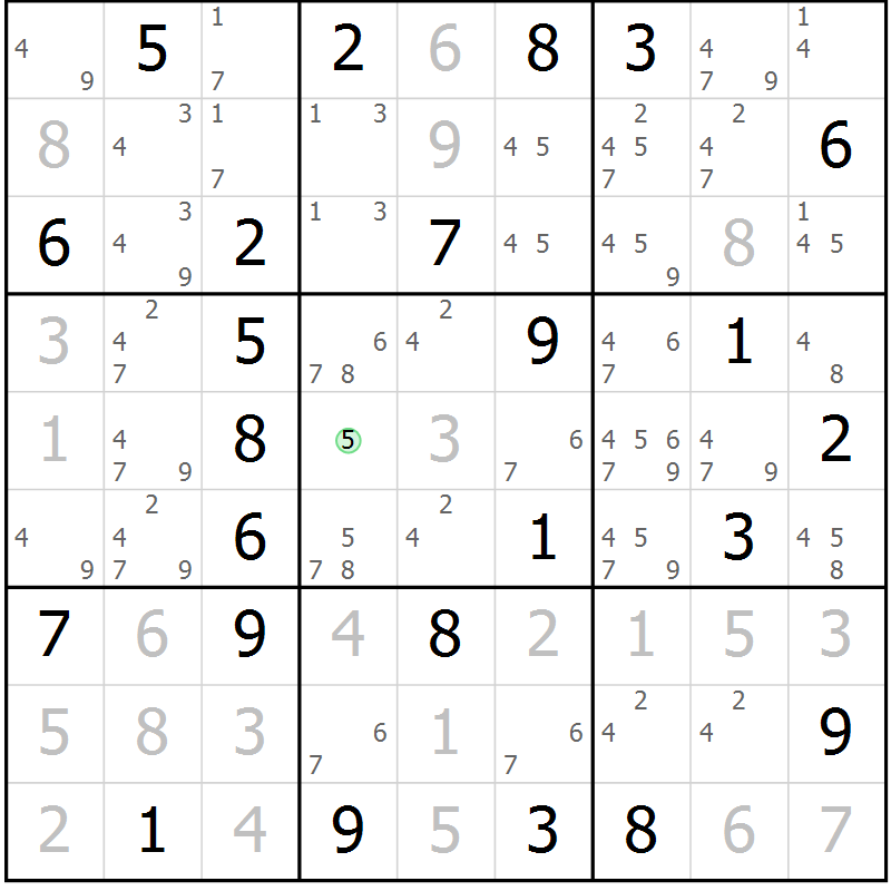 Position des candidats pour la solution de la Gr 76 page 79 du magazine de sudoku Virtuose n° 113
