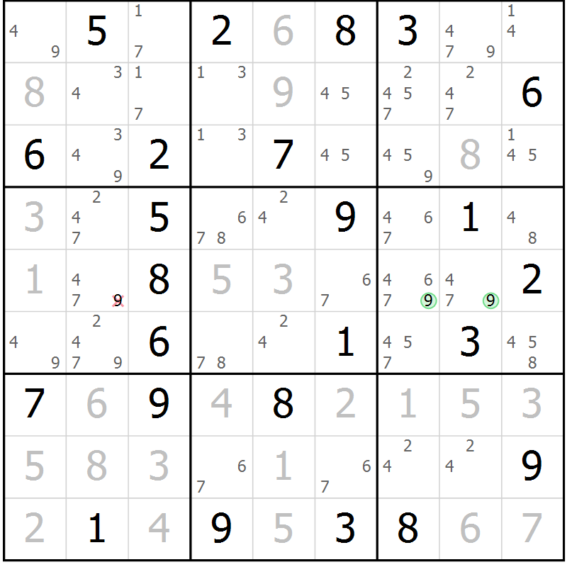 Position des candidats pour la solution de la Gr 76 page 79 du magazine de sudoku Virtuose n° 113