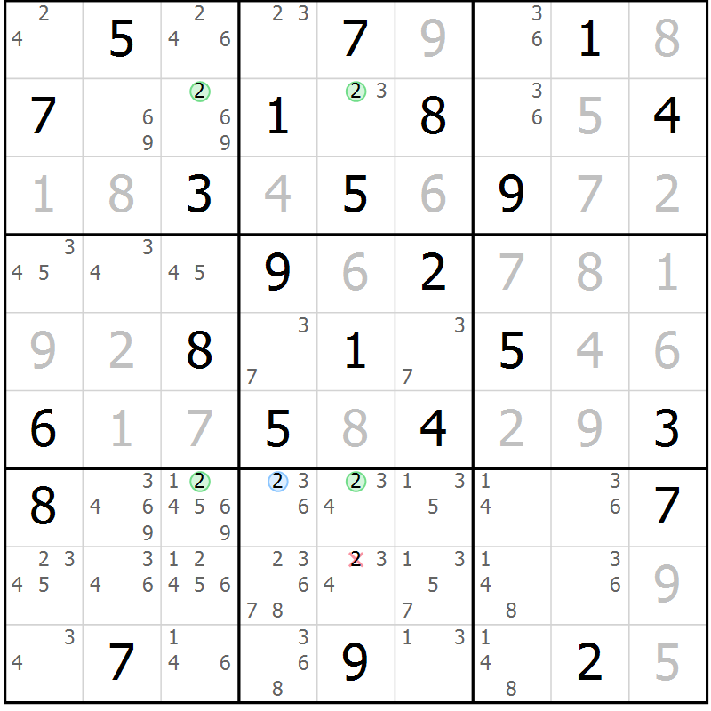 Position des candidats pour la solution de la Gr 77 page 80 du magazine de sudoku Virtuose n° 113