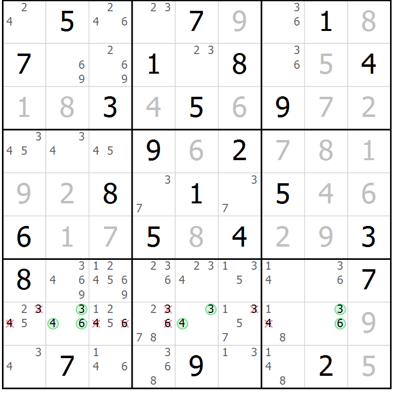 Position des candidats pour la solution de la Gr 77 page 80 du magazine de sudoku Virtuose n° 113
