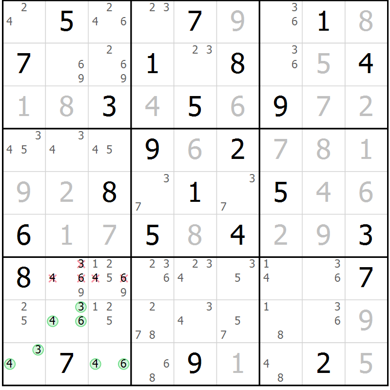 Position des candidats pour la solution de la Gr 77 page 80 du magazine de sudoku Virtuose n° 113