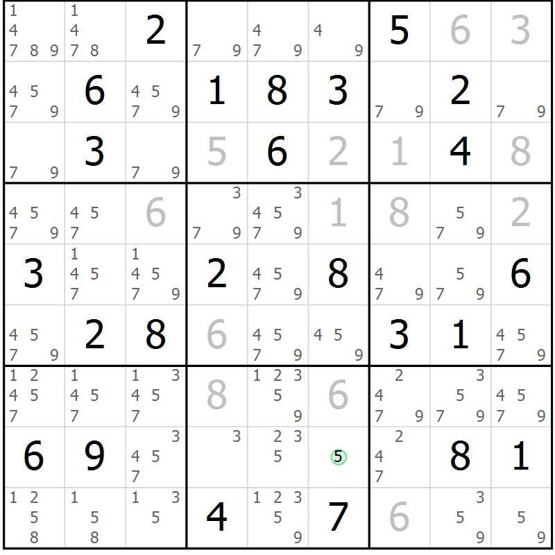 Position des candidats pour la solution de la Gr 78 page 81 du magazine de sudoku Virtuose n° 113