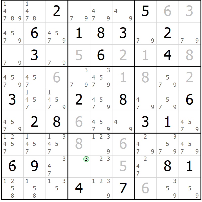 Position des candidats pour la solution de la Gr 78 page 81 du magazine de sudoku Virtuose n° 113