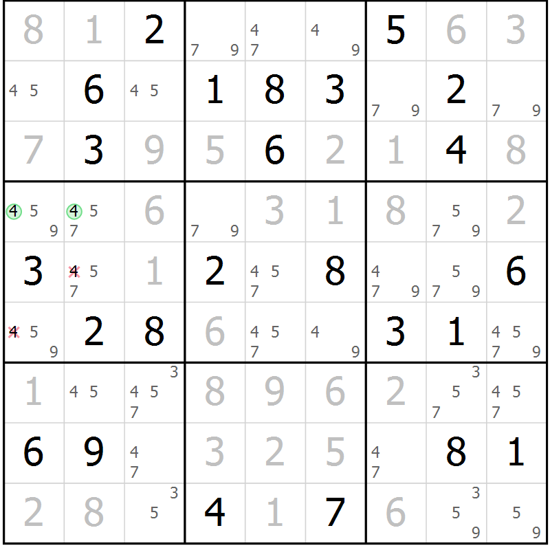 Position des candidats pour la solution de la Gr 78 page 81 du magazine de sudoku Virtuose n° 113